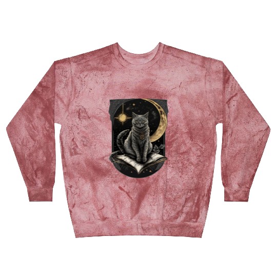 The Moon Tarot Card Celestial Cat Occult Ritual Blast Sweatshirts