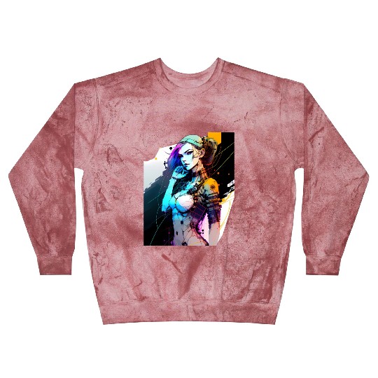 The Neon Future A Cyberpunk Girl with Purple Hair Blast Sweatshirts