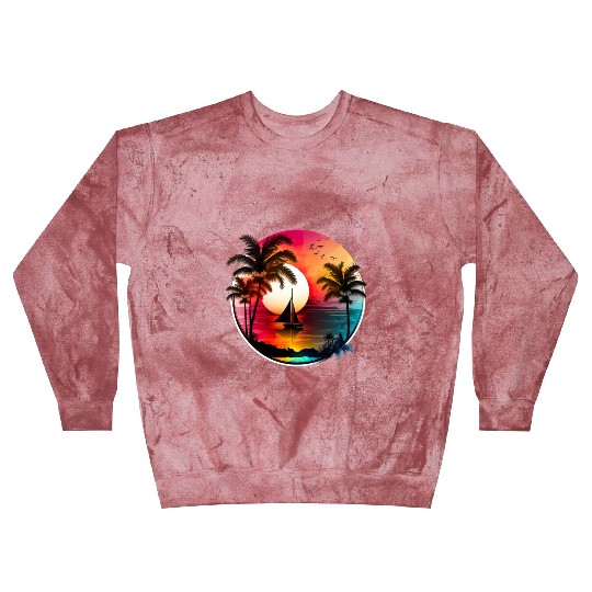 Beach Sunset Sailboat Palm Trees Ocean Vacation 1 Blast Sweatshirts