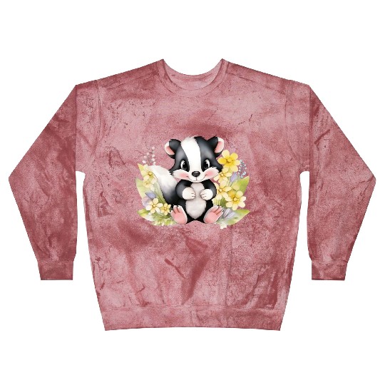 Baby Skunk Black and White Skunk Watercolor Floral Blast Sweatshirts