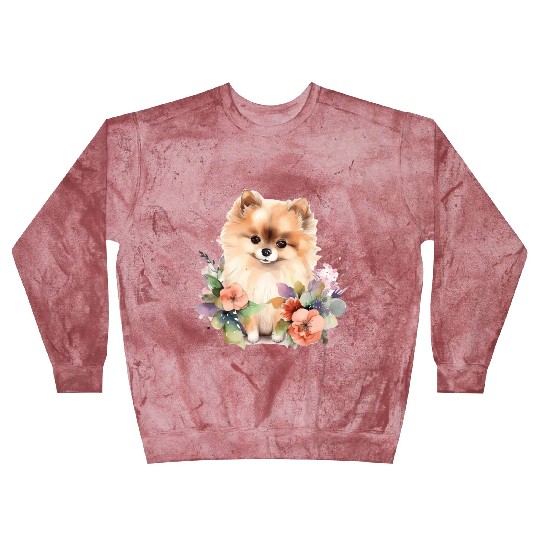 Pomeranian Dog Watercolor Floral Blast Sweatshirts