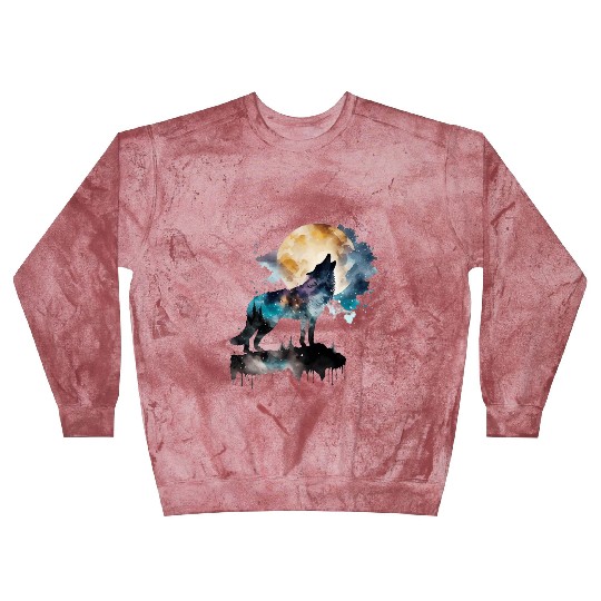Mountain Wolf Multicolor Watercolor Portrait Blast Sweatshirts