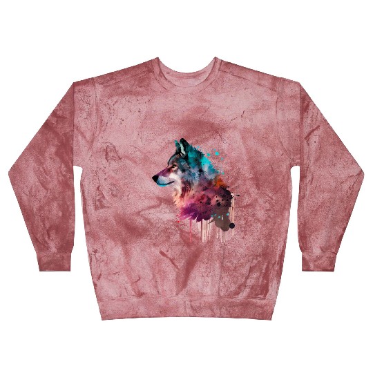 Wolf Multicolor Watercolor Portrait Blast Sweatshirts