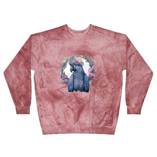Watercolor Hyacinth Macaw Parrot Bird Flower Crown Blast Sweatshirts