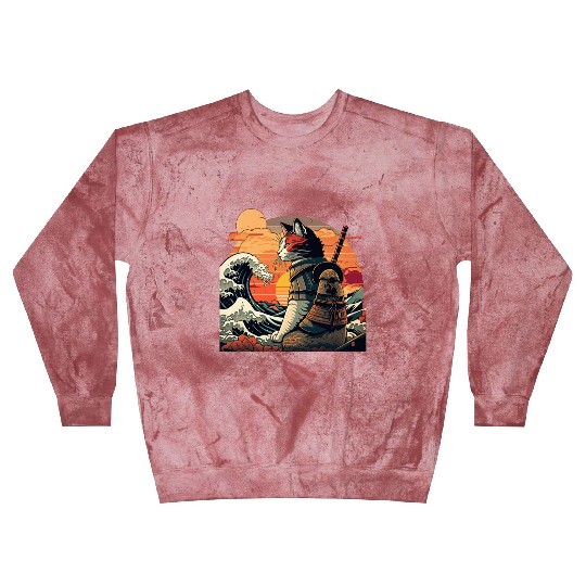 Retro samurai cat The Great Wave Hokusai Blast Sweatshirts