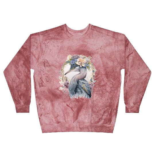 Watercolor Heron Freshwater Bird Watching Flower C Blast Sweatshirts