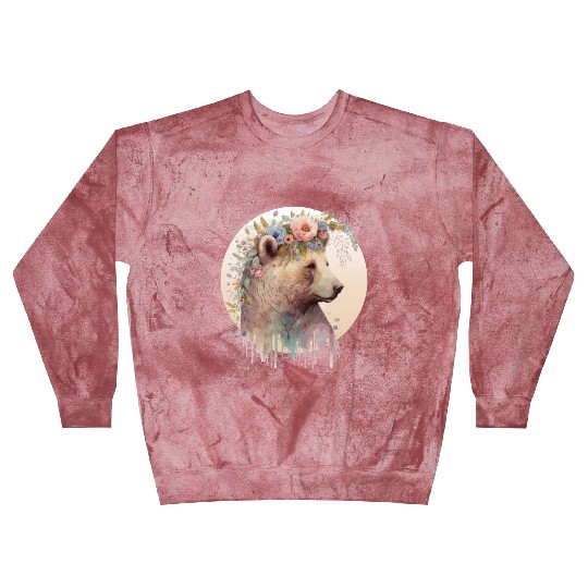 Brown Bear Watercolor Grizzly Bear Flower Crown Wi Blast Sweatshirts