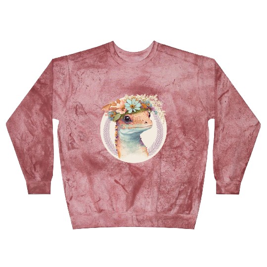 Cute Watercolor Gecko Reptile Flower Crown Boho Ae Blast Sweatshirts