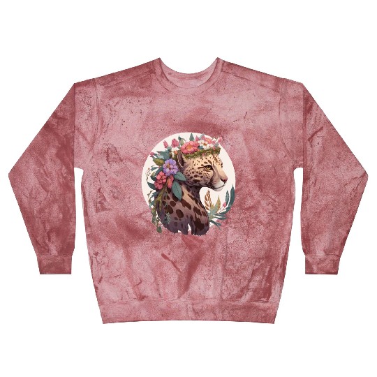 Cute Ocelot Flower Crown Floral Watercolor Animal Blast Sweatshirts