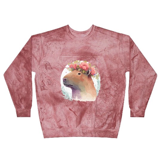 Watercolor Capybara Rodent Flower Crown Animal Lov Blast Sweatshirts