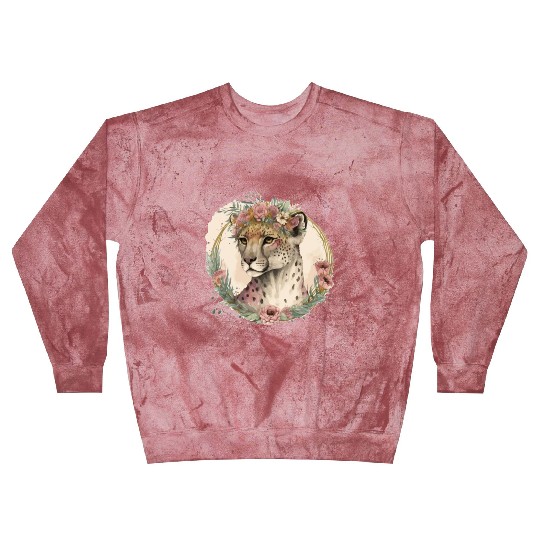 Cute Watercolor Cheetah Flower Crown Safari Animal Blast Sweatshirts
