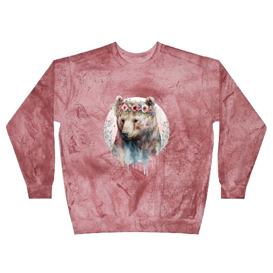 Artistic Watercolor Grizzly Bear Flower Crown Boho Blast Sweatshirts