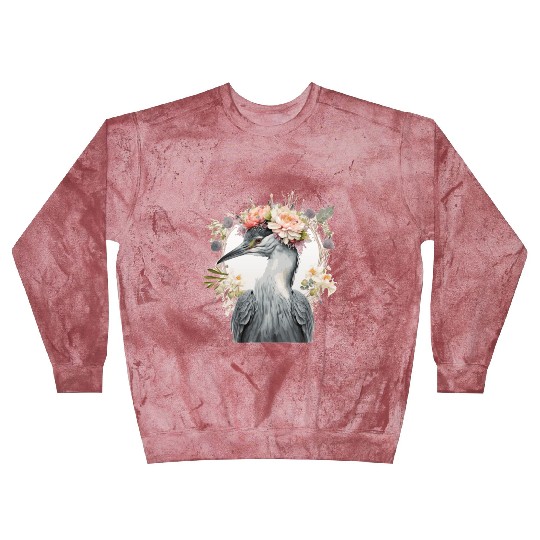 Watercolor Heron Freshwater Bird Flower Crown Flor Blast Sweatshirts