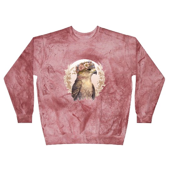 Watercolor Hawk Bird Of Prey Flower Crown Floral B Blast Sweatshirts