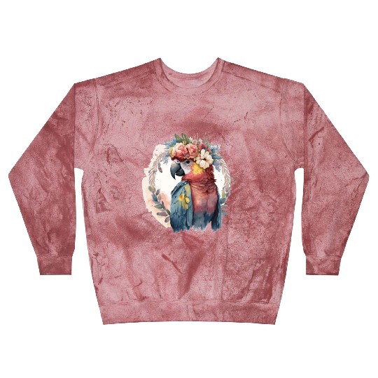 Watercolor Parrot Macaw Bird Flower Crown Pet Bird Blast Sweatshirts