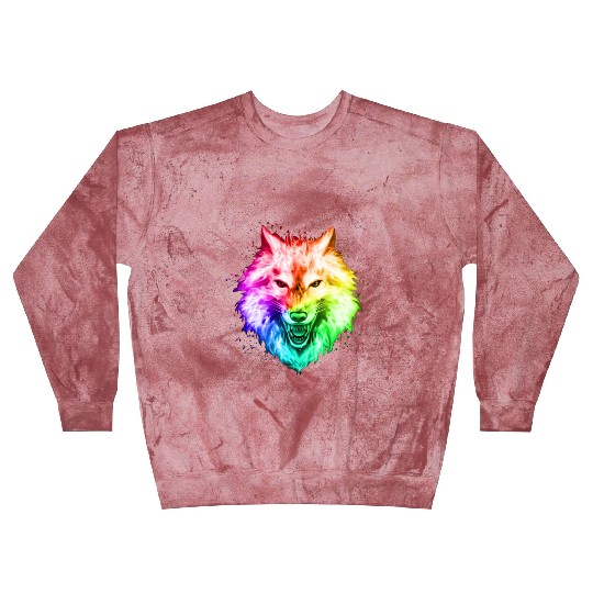 Bright Colorful Wolf Head – Rainbow Howling Wolf F Blast Sweatshirts