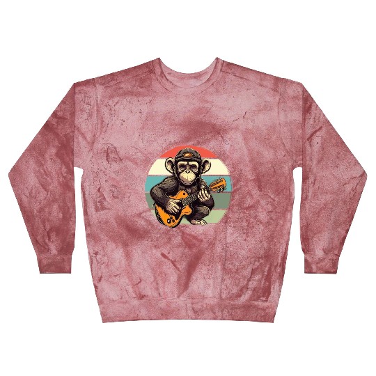 Monkey Chimpanzee Playing Acousitc Rock Guitar Blast Sweatshirts