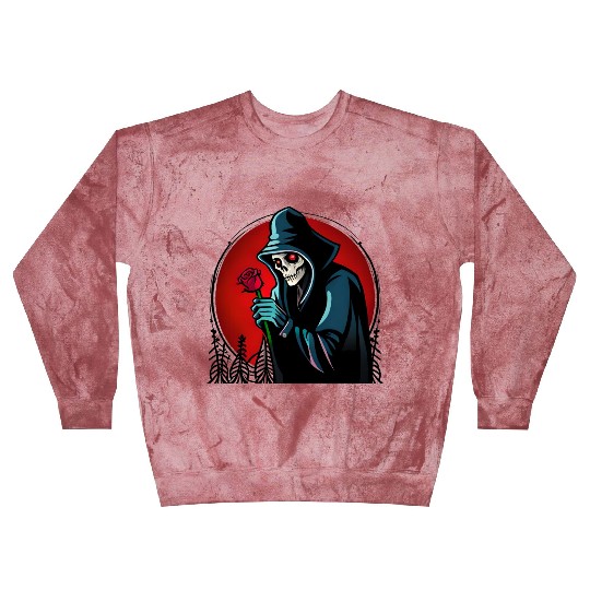 Symbolic Contrast A Grim Reaper Embracing a Rose Blast Sweatshirts