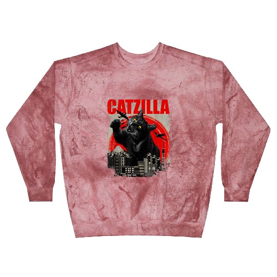 Catzilla Vintage Funny Cute Cat Art Japanese Sunse Blast Sweatshirts