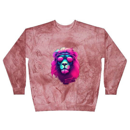Synthwave Sun King Lion s Neon Shades Blast Sweatshirts