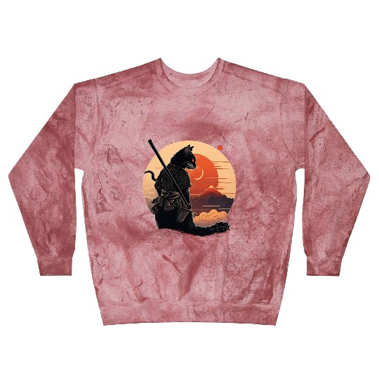 Vintage Japanese Sunset Style And Samurai Cat Kitt Blast Sweatshirts