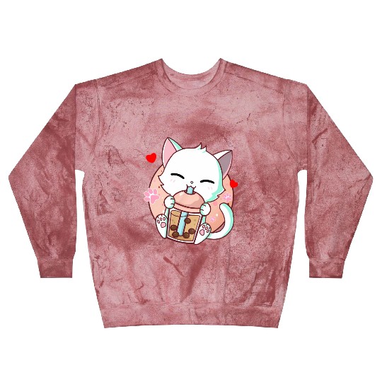 Cat Boba Tea Bubble Tea Kawaii Anime Japanese Blast Sweatshirts