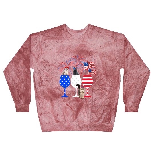 Cat 4Th Of July Red White Blue Wine Blast Sweatshirts