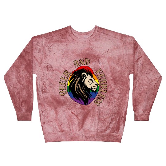 LGBTQ Queer and Fearless, Lion with Rainbow Flag Blast Sweatshirts