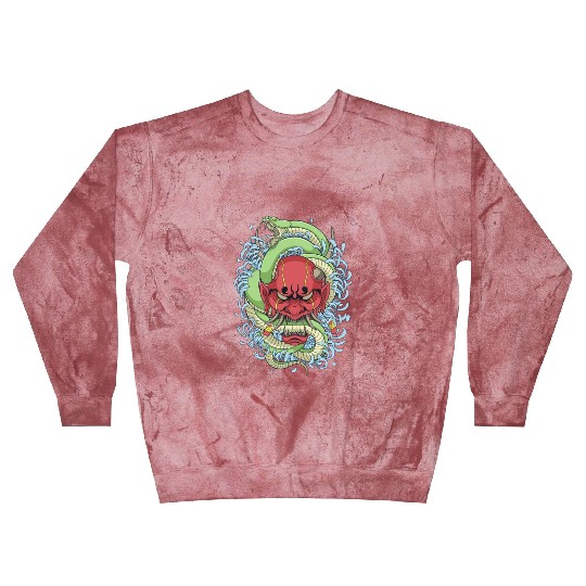 Japanese oni mask with peony flower and greem snak Blast Sweatshirts