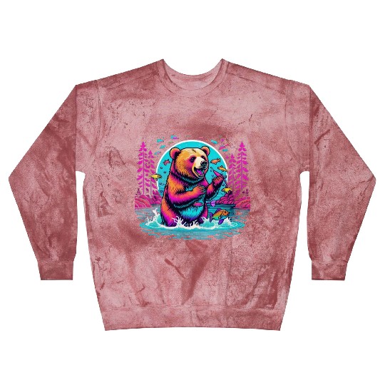 Joyful Bear Fishing in River Blast Sweatshirts