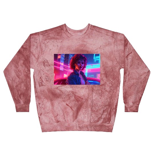 Synthwave Girl - Anime Portrait in Neon Colors Blast Sweatshirts