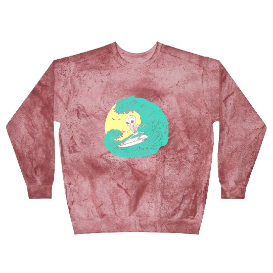 Skeleton surfing on Wave Blast Sweatshirts