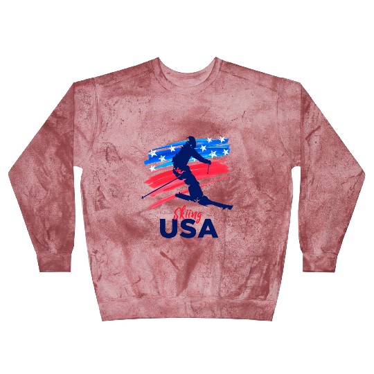 Skiing Usa Support The Team Usa Flag Ski Winter Blast Sweatshirts