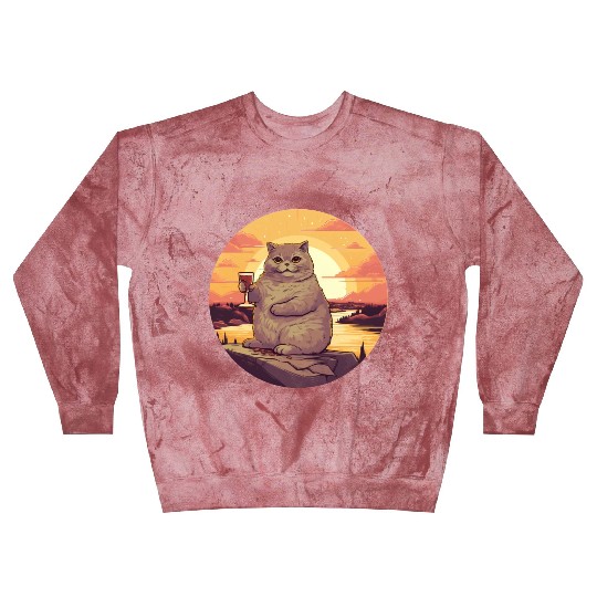 Fat Cat with Red Wine Glass, Humorous Animal Blast Sweatshirts