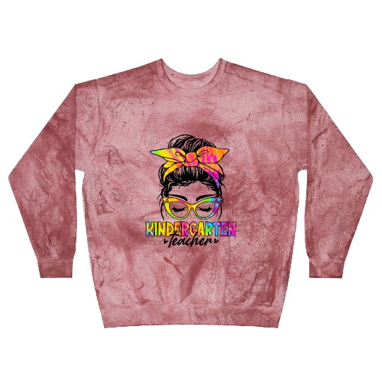 Kindergarten Teacher Messy Bun Tie Dye Women Blast Sweatshirts