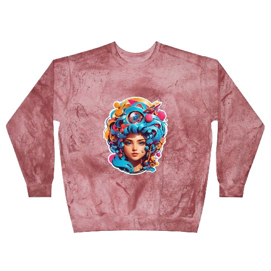 Psychedelic girl with multi color hair. futuristic Blast Sweatshirts