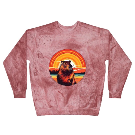 Sunset Serenity: Rustic Capybara Stripe Illustrate Blast Sweatshirts
