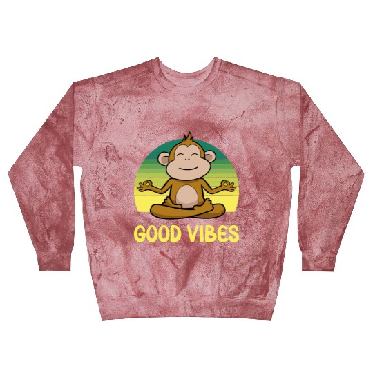 Meditating Monkey Retro Sunset Blast Sweatshirts