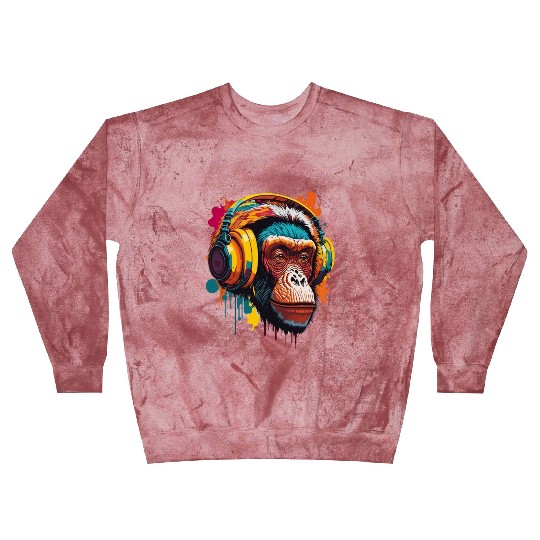 Chimpanzee Wearing Headphone Blast Sweatshirts