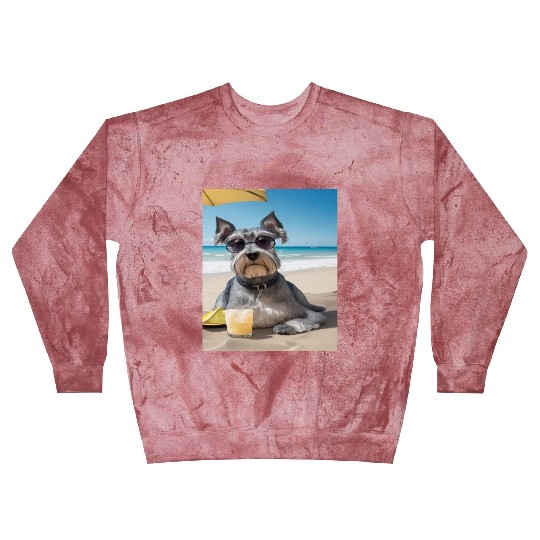 Schnauzer Chilling at Beach with a Drink Blast Sweatshirts