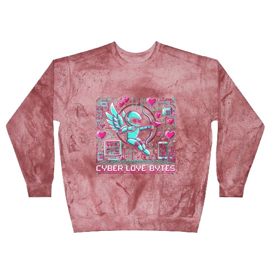 Cyber Love Bytes 8bit Cupid Robot and Neon Hearts Blast Sweatshirts