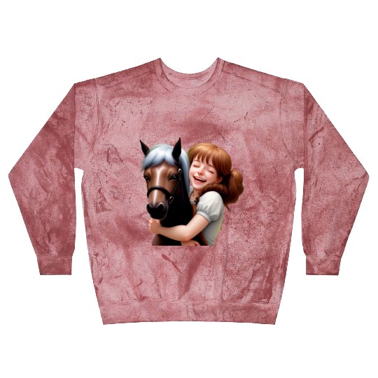 Little Girl Hugs Her Pony Blast Sweatshirts