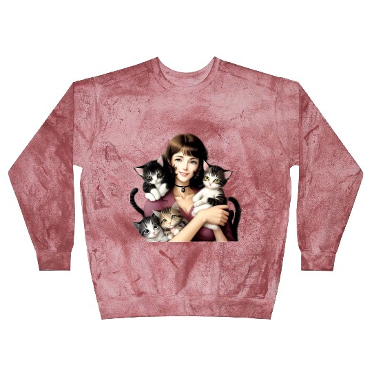 Pretty Cat Lady with Cute Kittens Blast Sweatshirts