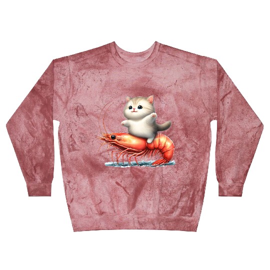 Cat rides on shrimp Blast Sweatshirts