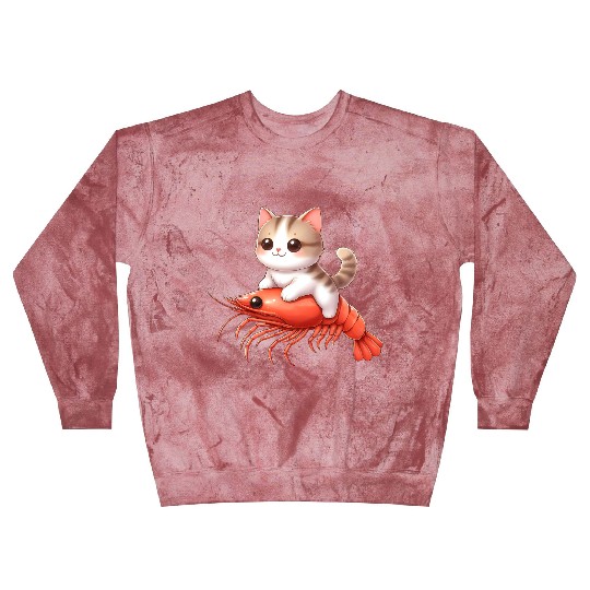 Cat rides on shrimp Blast Sweatshirts