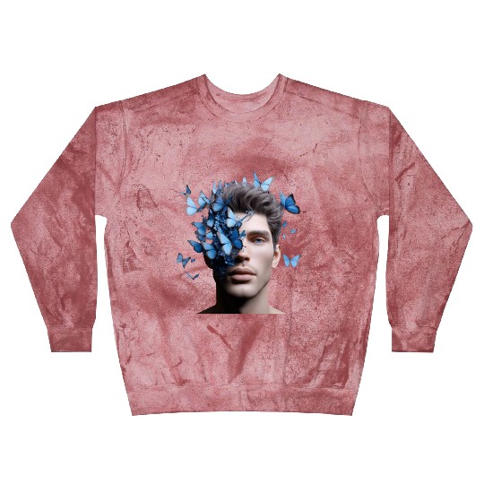 Male Face with Blue Butterflies Blast Sweatshirts
