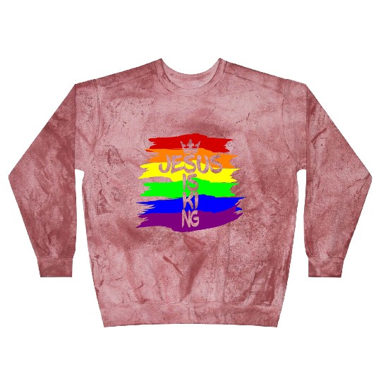 Queer Jesus is King Cross Crown Rainbow Colors Blast Sweatshirts