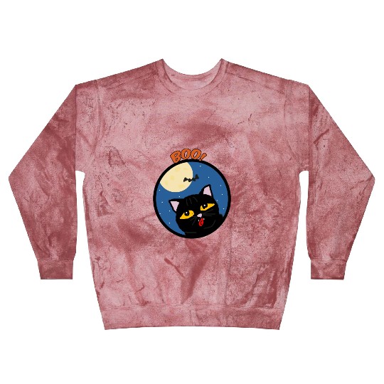Boo cat in the moon light with a bat Halloween Blast Sweatshirts