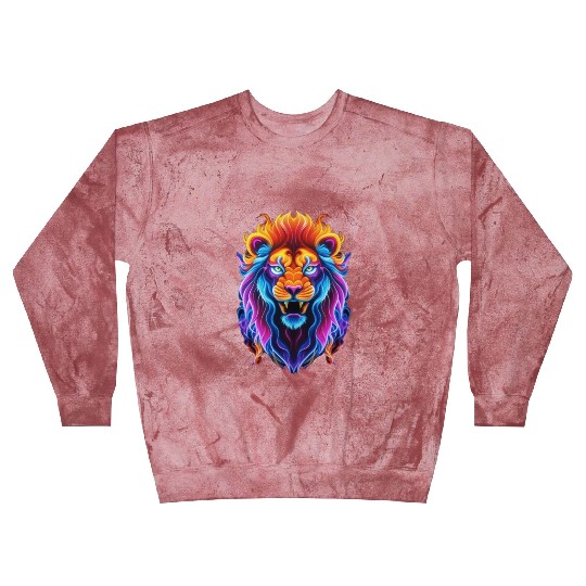 Roaring Spectrum: Colorful Lion Face Blast Sweatshirts