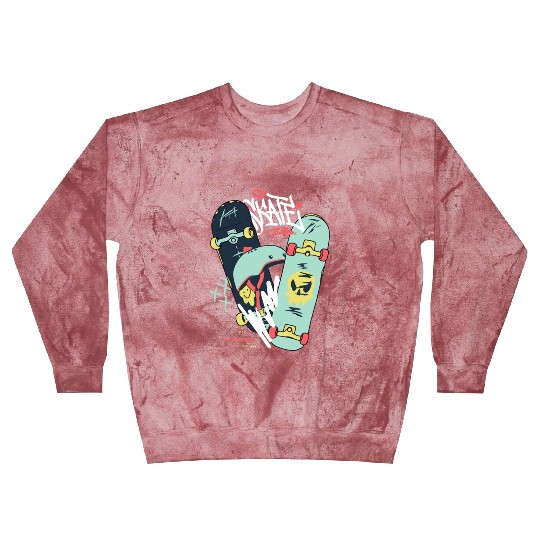 Black Light Green Modern Illustrated Skateboard Blast Sweatshirts